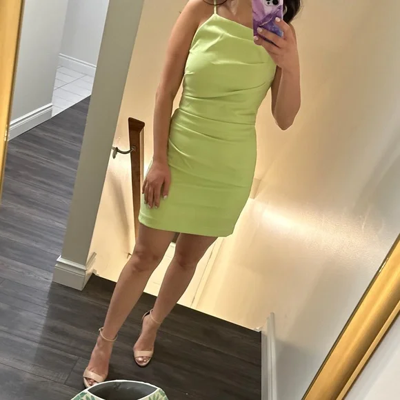 XS Green Ruched Mini Dress - Picture 5 of 6